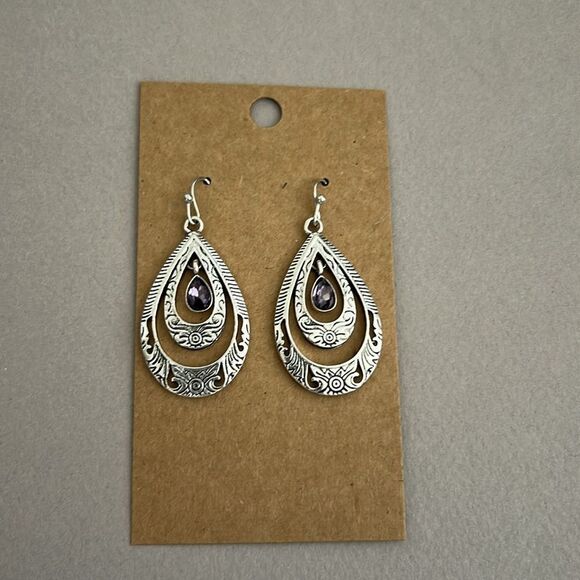 Purple Teardrop Earrings A1290 - Picture 3 of 3